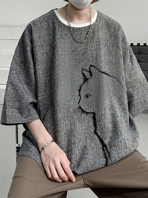 Linen blend t-shirt laid flat showing the full short sleeve shape
