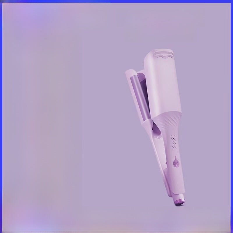 Purple deep wave hair iron shown open with the two rounded barrels and the wave channel