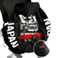 Drawstring hood and kangaroo pocket on the oversized JDM drift graphic fleece hoodie