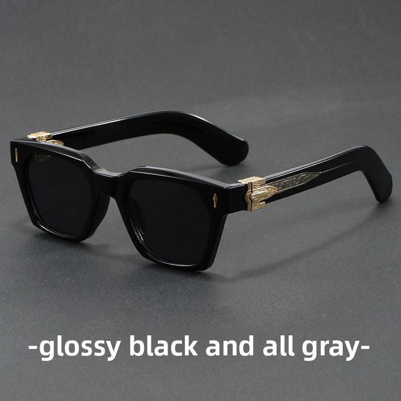 Tortoise framed square sunglasses with a grey gradient lens, three quarter view