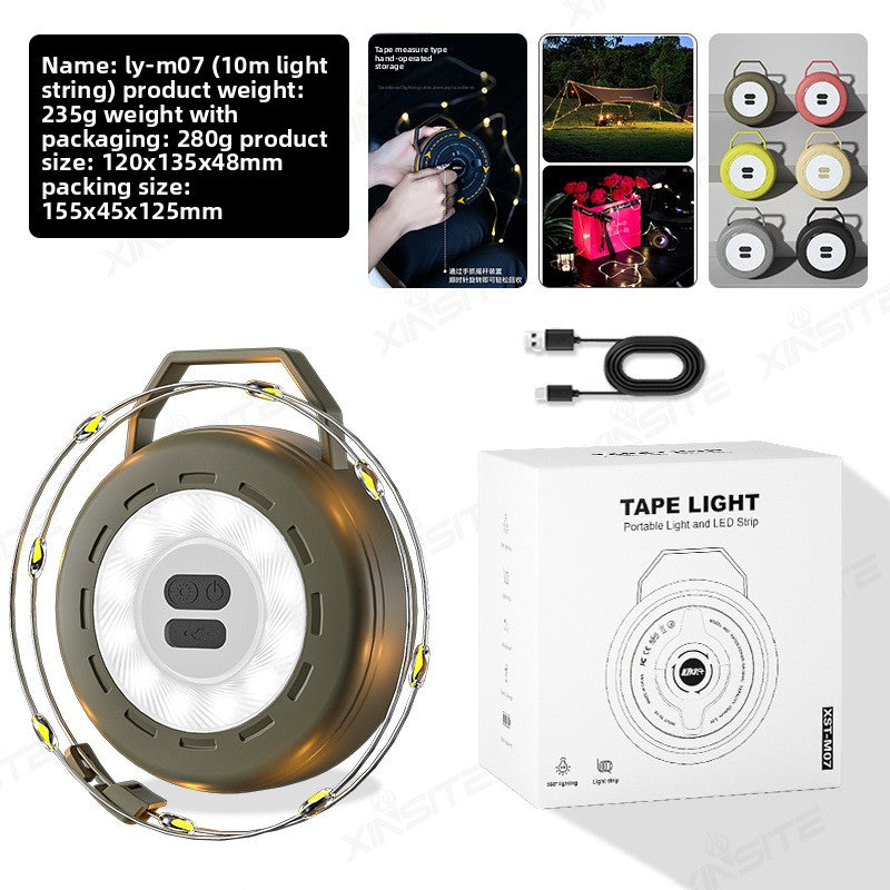 Coiled LED strip light next to a hand for length and scale reference