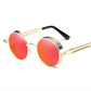 Retro round steampunk metal frame sunglasses shown as a studio product photo