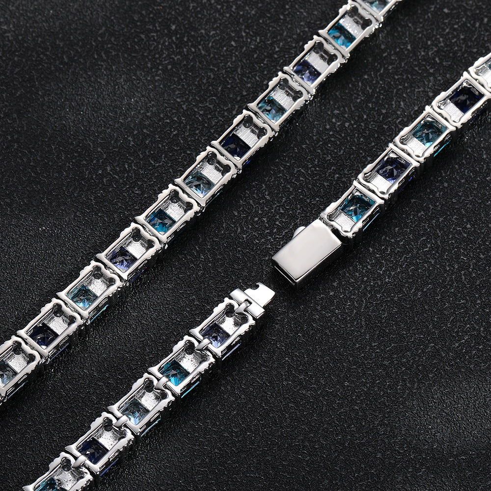 Zircon line side angle showing set stones and clasp