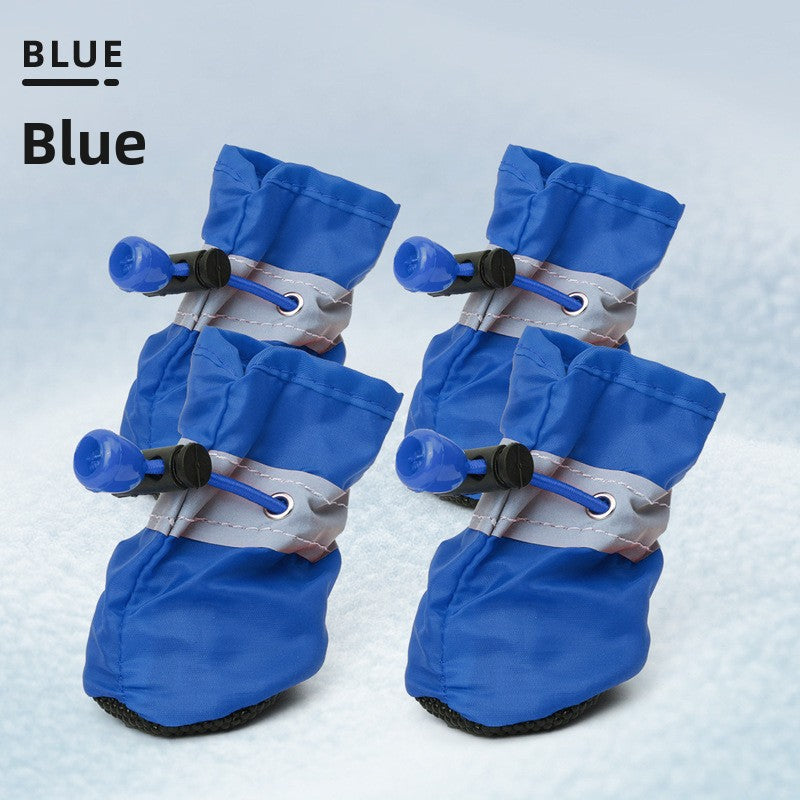 yellow non slip dog boots with reflective ankle band for night walks