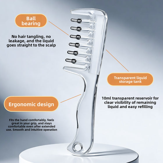 Scalp Applicator Comb with 10 ml Liquid Reservoir and Roller Ball Teeth