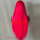 Back view of the 24 inch rose pink straight wig on a mannequin with the length label