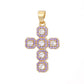 Gold tone cubic zirconia cross pendant with a shaped bail and lobster style clasp