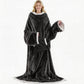 Wearable heated blanket in Dark Gray flannel with sleeves, sherpa cuffs and large front pocket, Dark Gray option