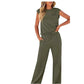 Angled view of the two-piece set with the sleeveless top tucked at the waist