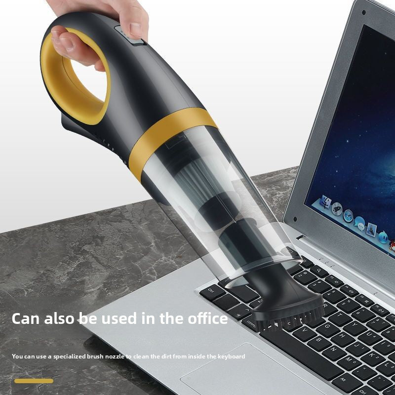 Handheld car vacuum cleaning debris from a textured car floor mat