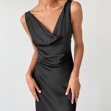 Black Satin Cowl Neck Slip Maxi Dress