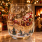 Clear borosilicate Christmas glass cup with a raised painted 3D sleigh and reindeer holiday motif