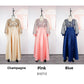 Sequin mesh bodice maxi dress with lantern sleeves and a wide satin skirt, worn view