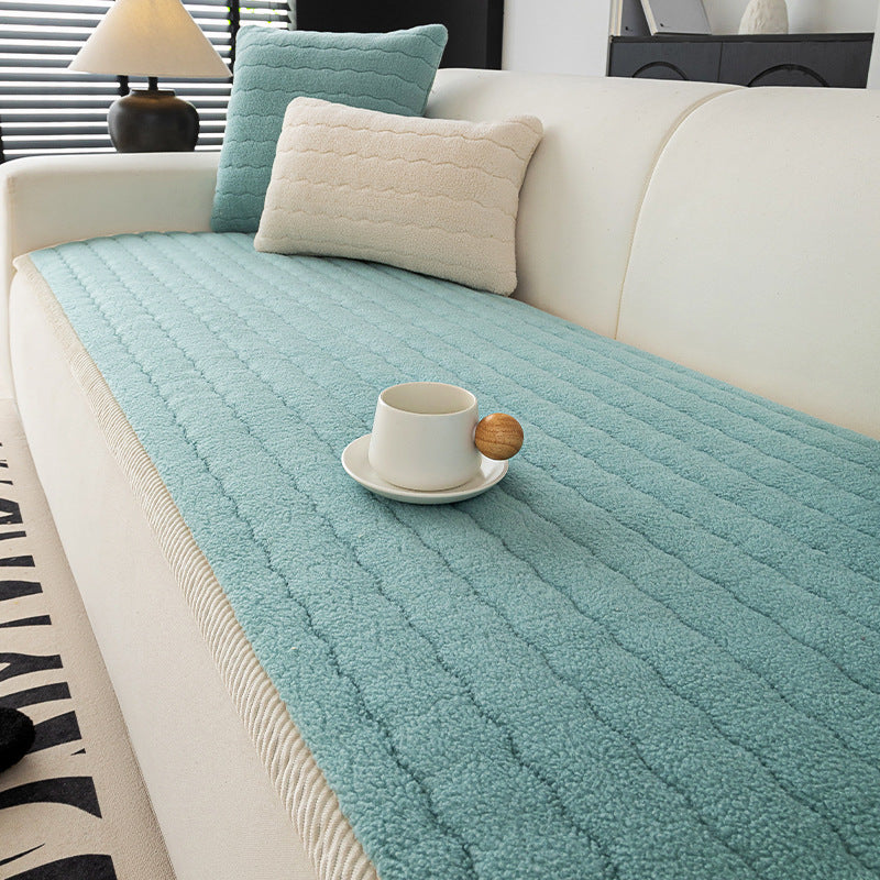Solid color lambswool sofa cushion cover warming a living room couch