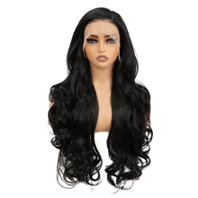 Womens Black Long Wavy Synthetic Lace Front Wig