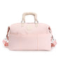 Pink duffel travel bag with cream padded handles, front slip pockets and a pink shoulder strap, option Pink