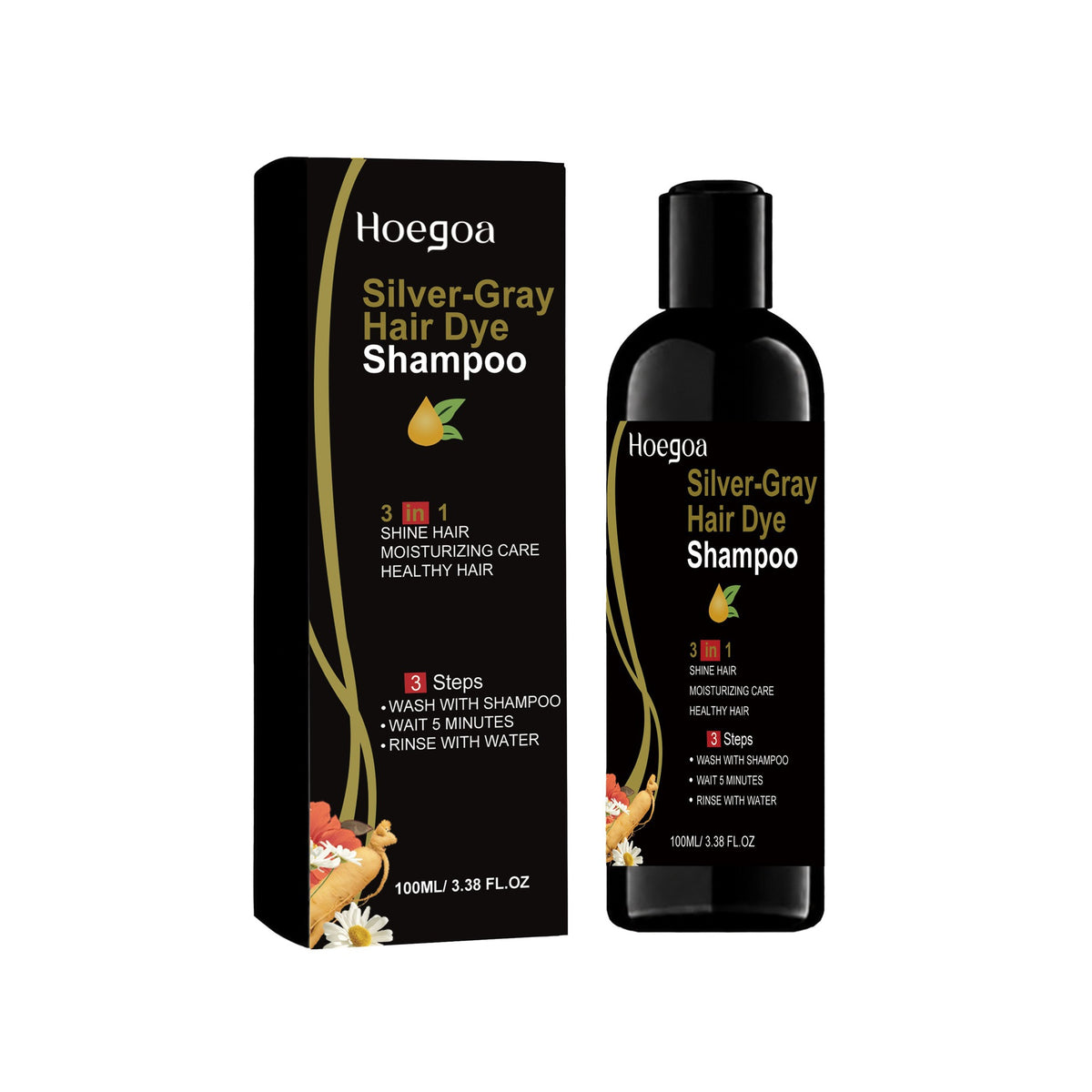 100ml silver gray hair dye shampoo bottle and outer carton