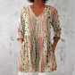 Digital print tunic with a soft V neckline showing the V neckline and printed body