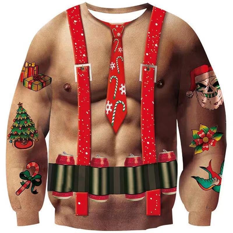 Novelty men's sweatshirt with a bright full sublimation joke print and a ribbed round neck