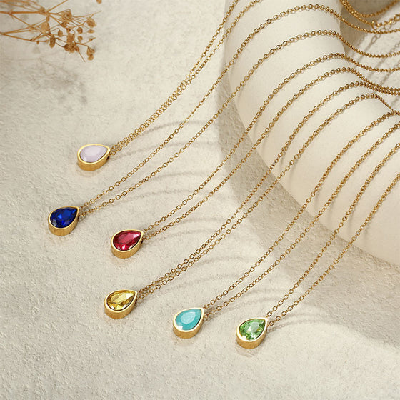 Water Drop Zircon Gold Plated Necklace with Adjustable Chain
