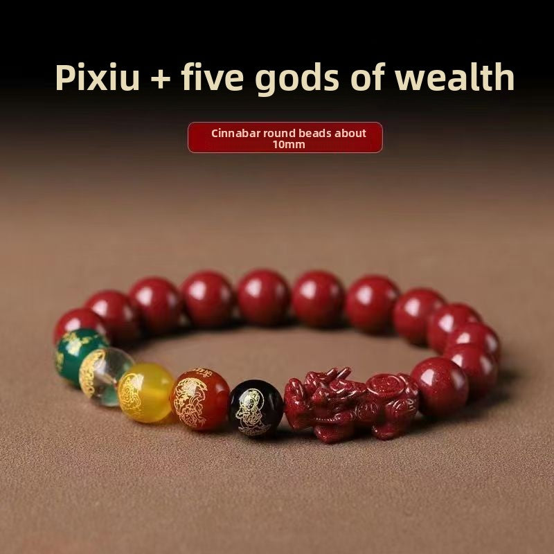 Cinnabar Five-Way Wealth God Bracelet