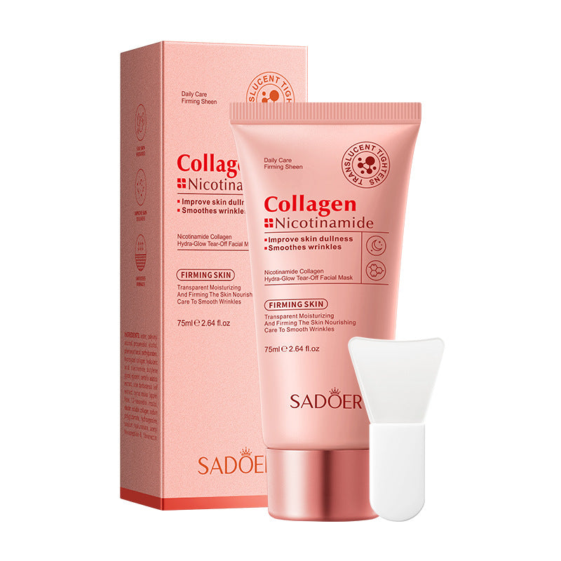 Collagen niacinamide eye cream tube, carton, and applicator in pink range