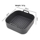 Dark gray large square silicone air fryer liner tray with a studded base, about 20 by 20 cm