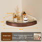 Close view of the walnut wood grain front rail on a coated corner shelf