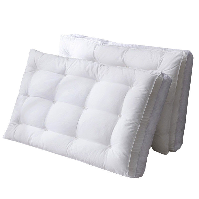 Grey and white quilted microfibre bed pillows tufted top with mesh gusset