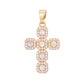 Cross pendant set with red cubic zirconia stones, close up on the paved arms