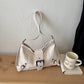 White soft vegan leather hobo bag with front buckle strap, wide strap and side buckles, option White
