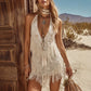Womens Lace V-Neck Short Dress