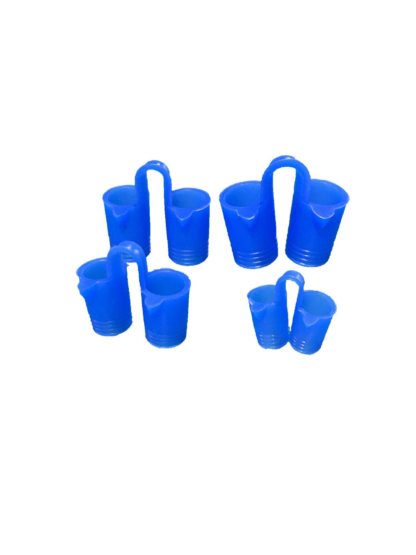 Four blue solid silicone nose vents in graded sizes on a white background