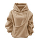 Camel plush fleece hoodie with a diagonal pouch pocket and drawstring hood, option photo for size XXL