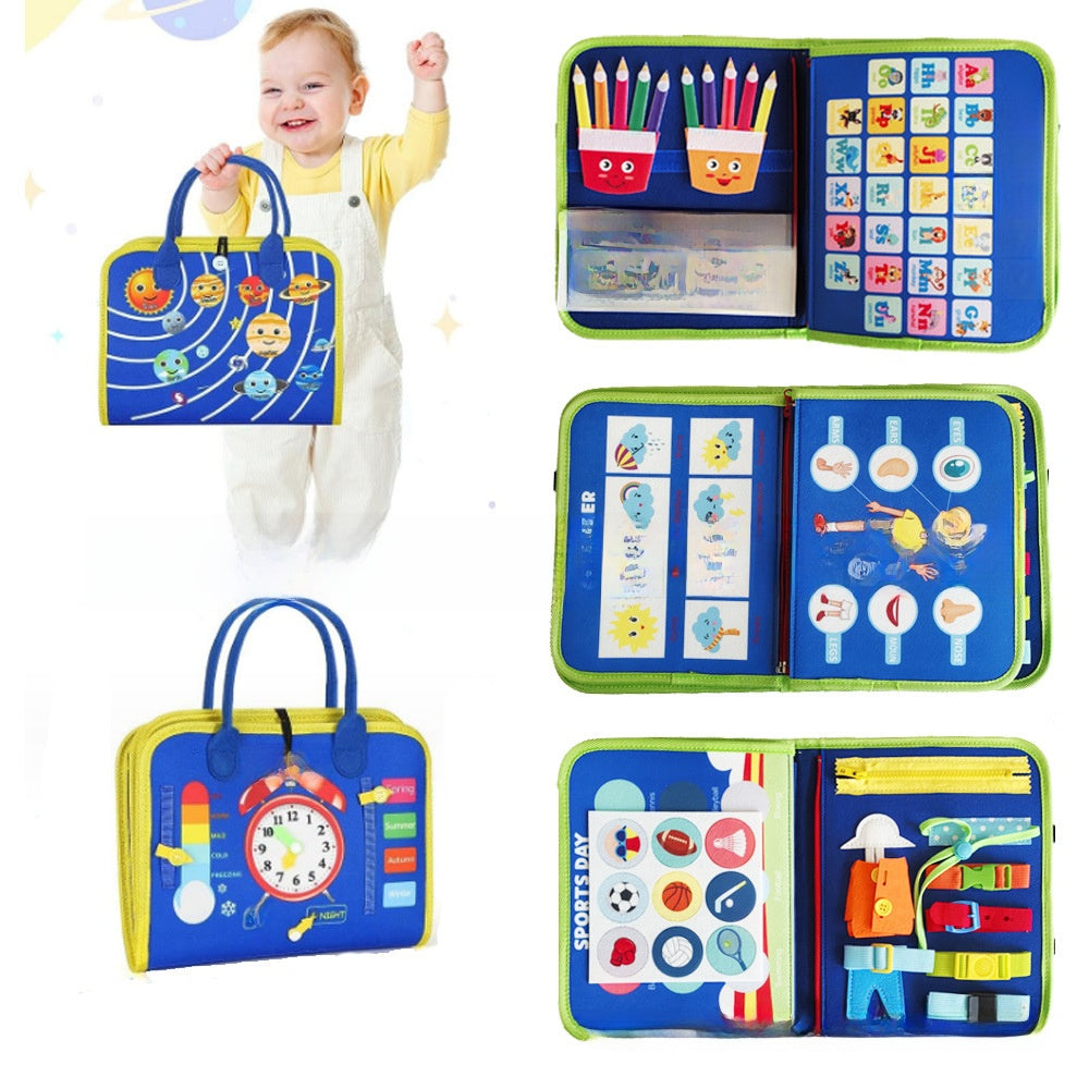 Montessori felt busy board folded open into learning pages