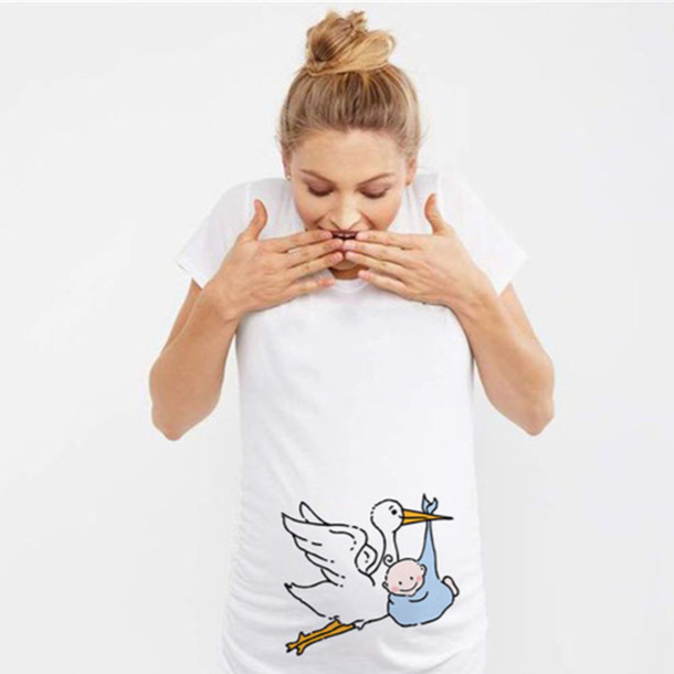 White milk silk maternity short sleeve printed tee with side ruching shown for the product range