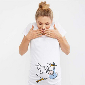 White milk silk maternity short sleeve printed tee with side ruching shown for the product range