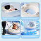 Four detail panels of the inflatable snow ring showing the thick wall, two side handles, traction buckle and cold weather use