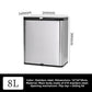 8 L stainless steel trash can with 160 by 260 by 300 mm dimensions, flip-top and sliding lid