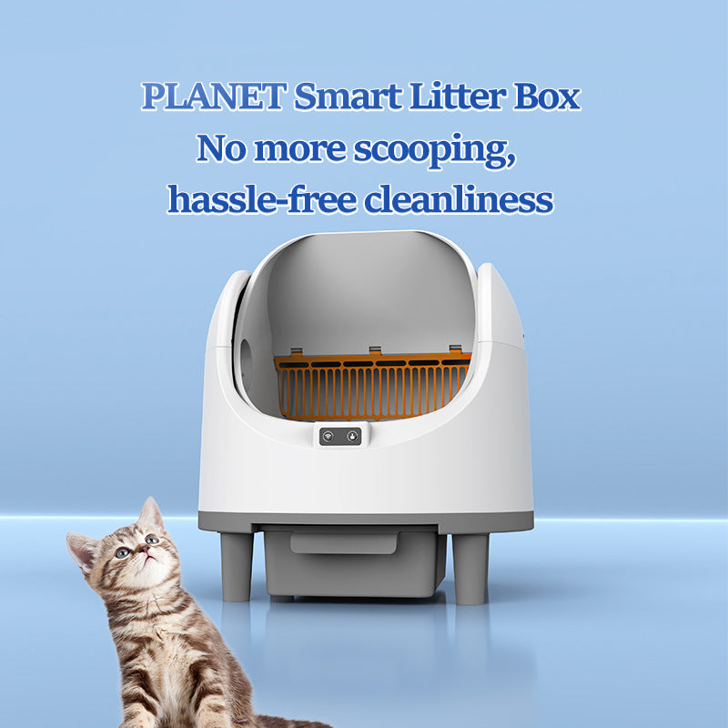 Front view of the enclosed automatic self-cleaning cat litter box