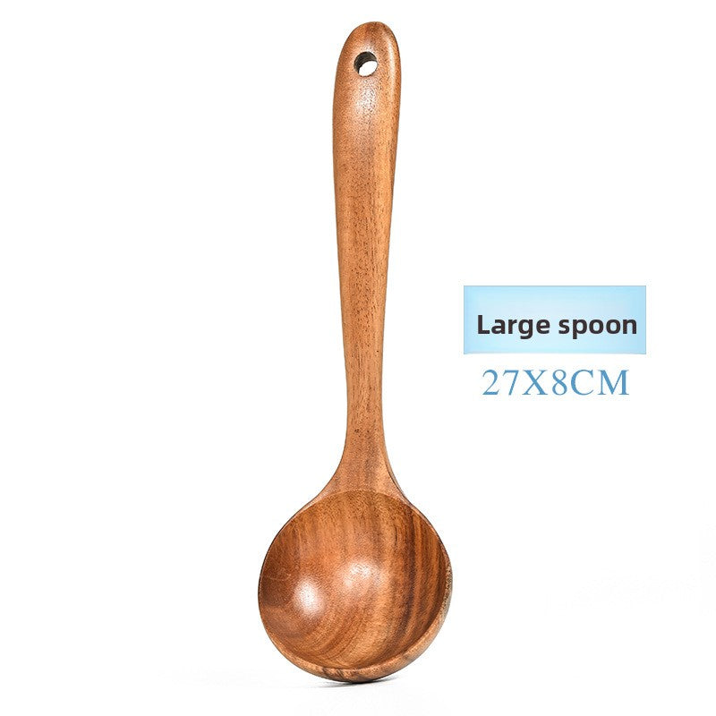 Wooden utensil handle detail showing cool grip surface
