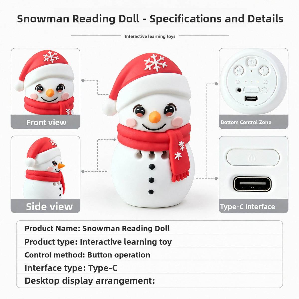 Reading toy shown with its button control base and Type-C charging port
