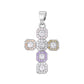 Marquise cut colored cubic zirconia cross pendant on a fine chain, angled view