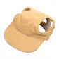 Pet baseball cap size chart by face circumference from XS to XL