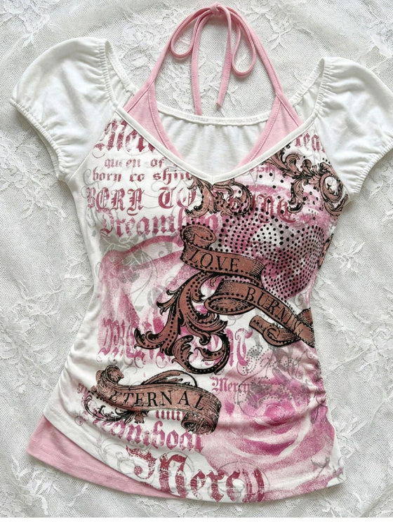 Womens Printed Halter Neck T-Shirt