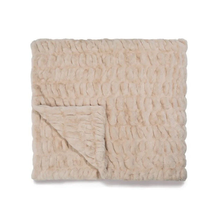 Flat ruched plush blanket on white, sand tone, for the Light Brown Double-Side 150x200cm blanket option