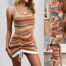 Boho Striped Knit Strappy Summer Mini Dress