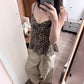 Retro Leopard Print Back Cutout Camisole Top