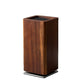 Angled acacia knife block showing bristle top and brushed steel rotating base plate