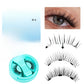 Teal round magnetic lash case with clip beside a close-up eye and stacked black lash strips